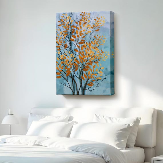 Autumn Leaves And Tree Canvas Art Flower Print Wall Modern Decor Framed