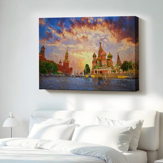 Basil Cathedral In Red Square Canvas Art Gift For Home Decor Regional Wall Housewarming Framed