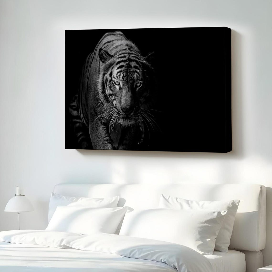Black And White Tiger Prowling Dramatic Dark Wildlife Wall Poster Art