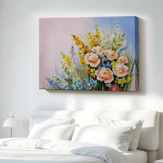 Wild Roses and Summer Blooms Impressionist Flower Garden Art Poster
