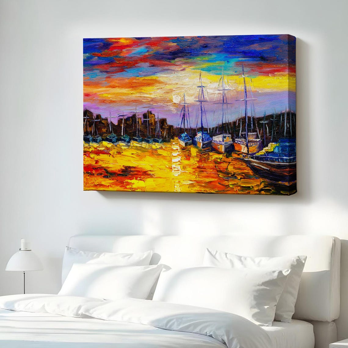 Fishing Village Canvas Wall Art Animal Decor Housewarming Gifts Framed