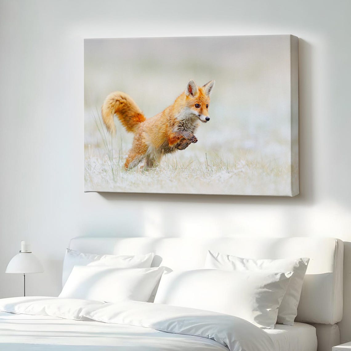 Playful Baby Fox Jumping Snowy Meadow Cute Wildlife Wall Poster Art