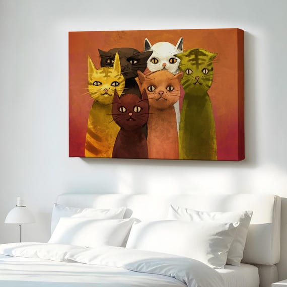 Abstract Cats Oilpainting Decorative Canvas Wall Painting Large Art Animal Decor Gift For Nature Enthusiasts
