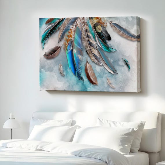 Feather Decorative Canvas Wall Painting Abstract Print Framed Art Large Modern Decor
