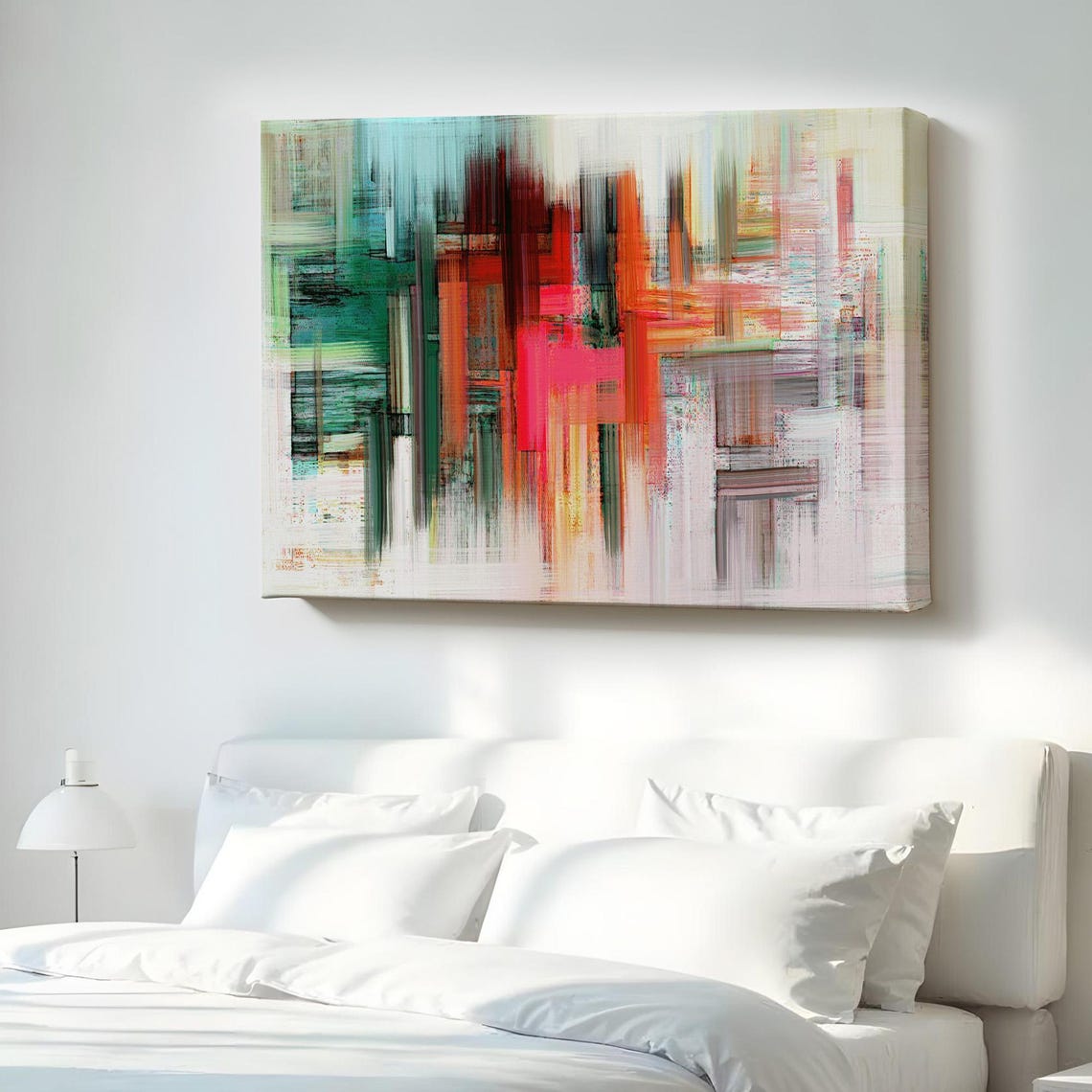 Colorful Abstract Brushstroke Canvas Teal Red Modern Decor Poster