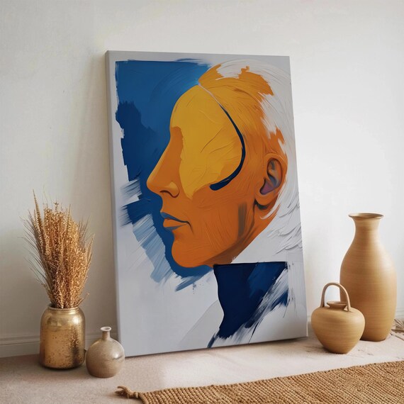 Yellow Blue Abstract Face Profile Modern Portrait Style Art Poster
