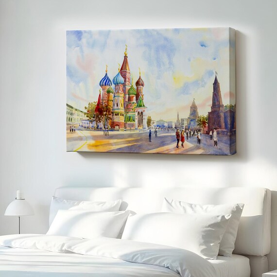 St Basils Cathedral Red Square Moscow Watercolor Landmark Travel Decor Poster