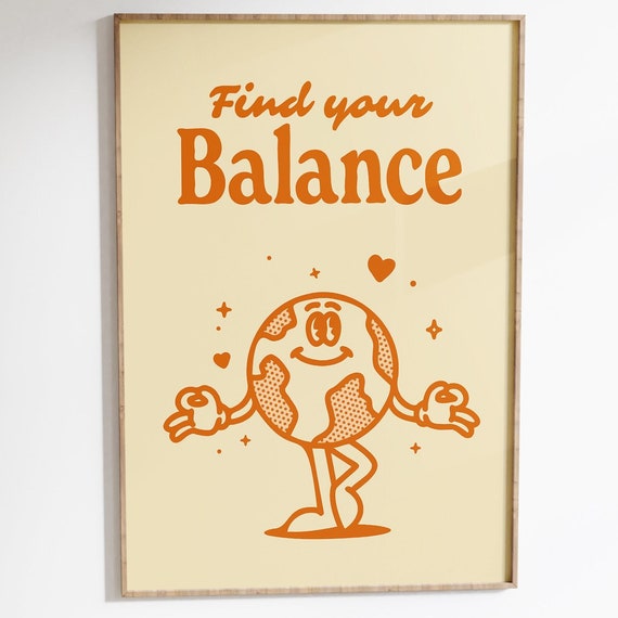 Find Your Balance Poster Groovy Retro Wall Decor Positive Affirmation Print Trendy Orange Wall Art Downloadable Art Retro Print