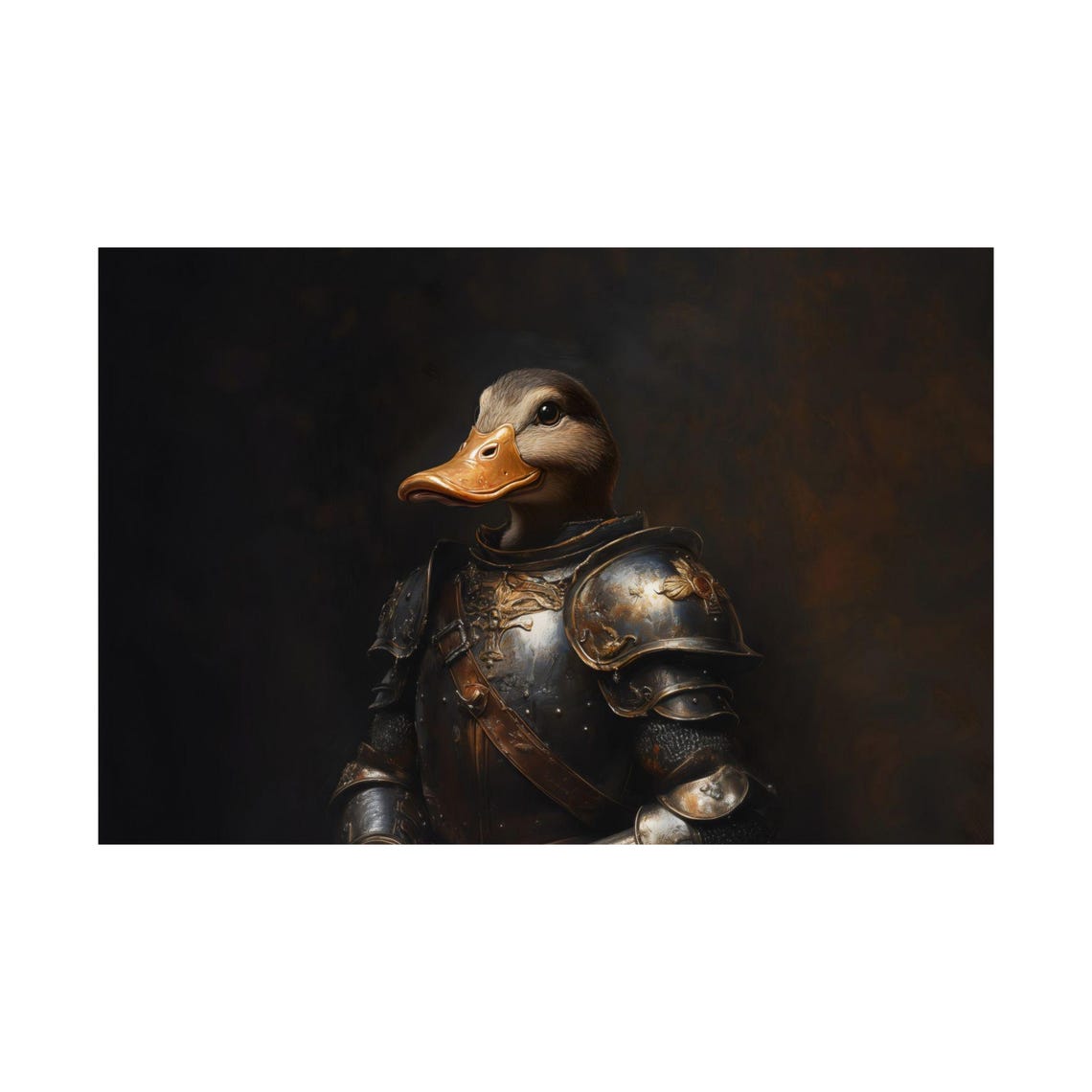 Duck Knight Portrait In Ornate Medieval Armor On Dark Backdrop Poster - Image 2