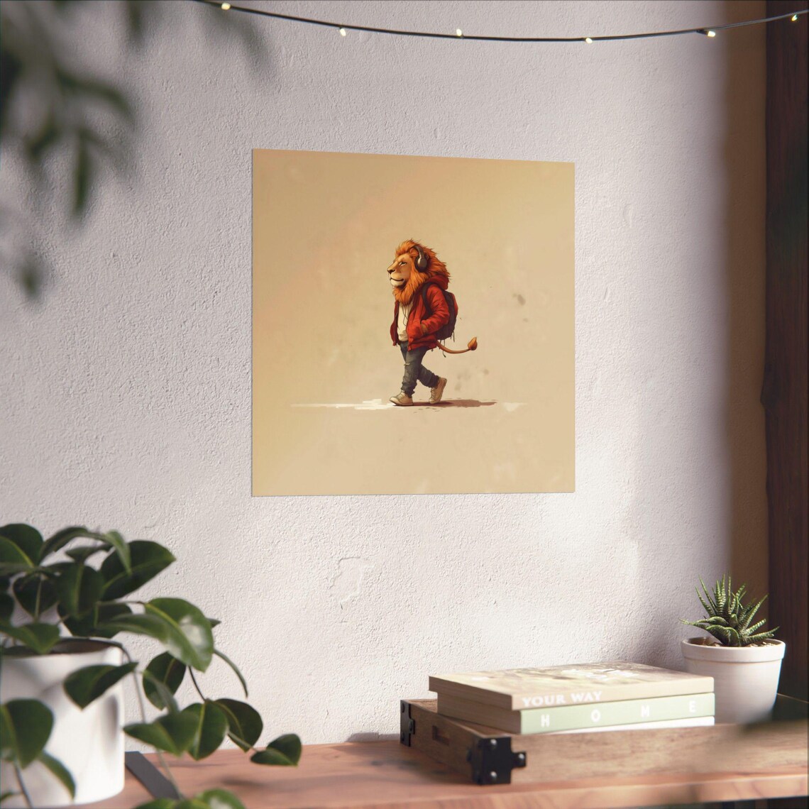 Walking Lion Headphones Street Style Animal Portrait Art Poster - Image 3
