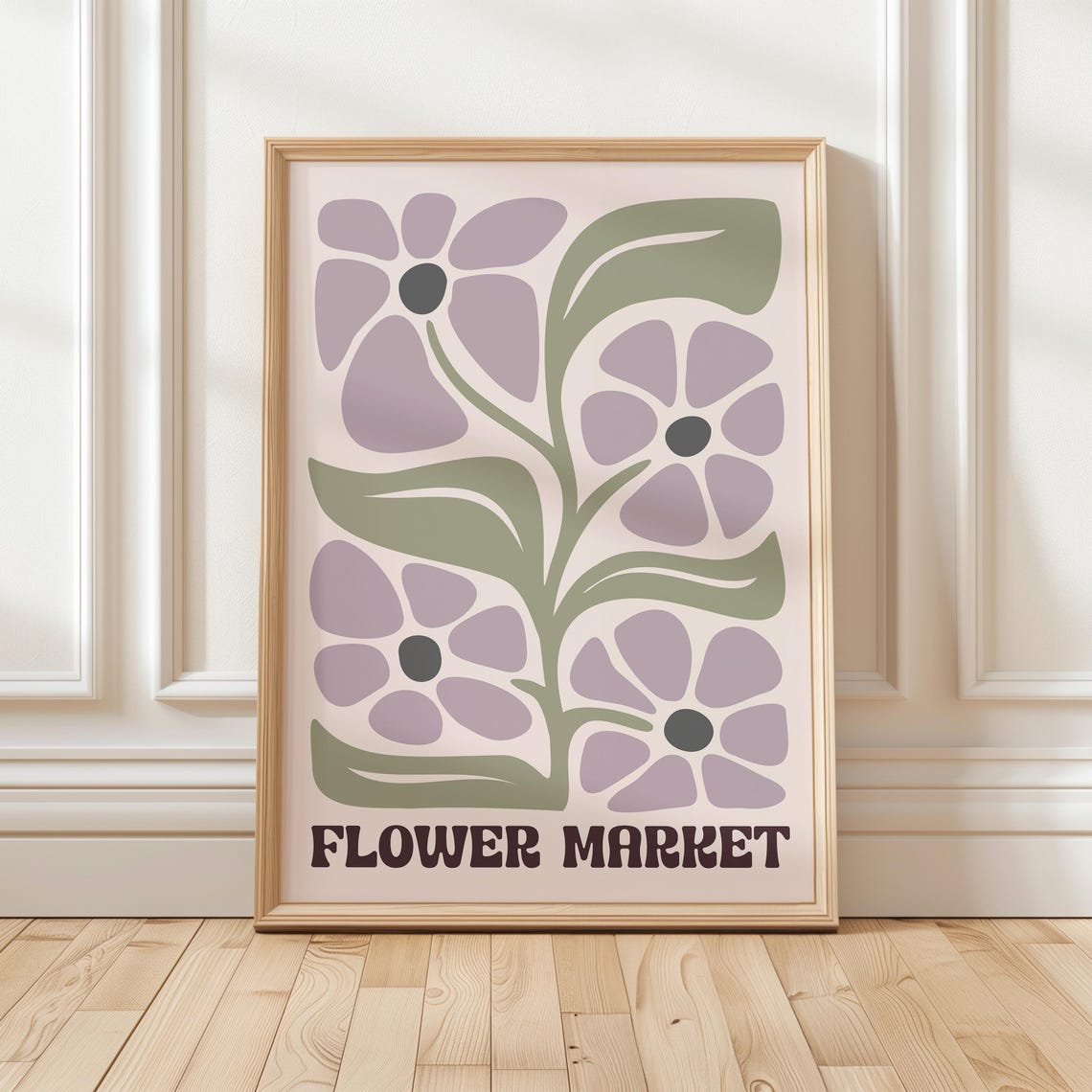 Lilac Retro Flower Market Matisse Style Boho Botanical Wall Art