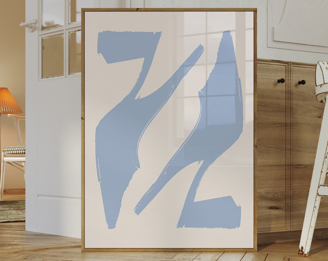Pair Of Blue Shoes Brushstroke Minimalist Modern Abstract Art Poster - Image 2