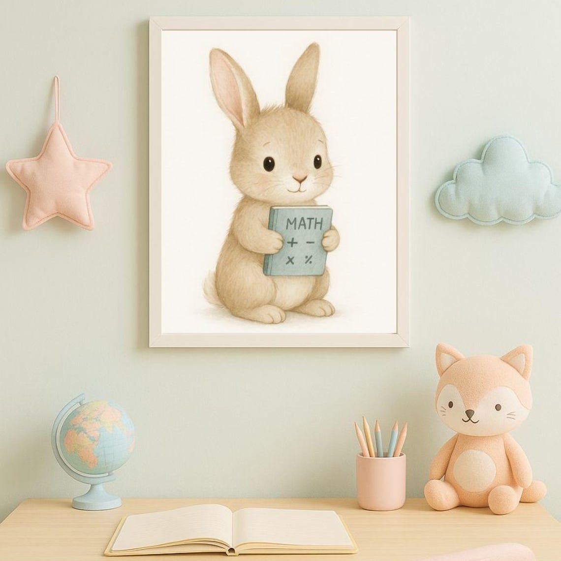 Poster Bunny Art For Childs Room Cute Wall Decor Kids Nursery Print Playful Illustration