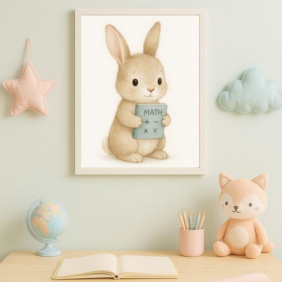 Poster Bunny Art For Childs Room Cute Wall Decor Kids Nursery Print Playful Illustration
