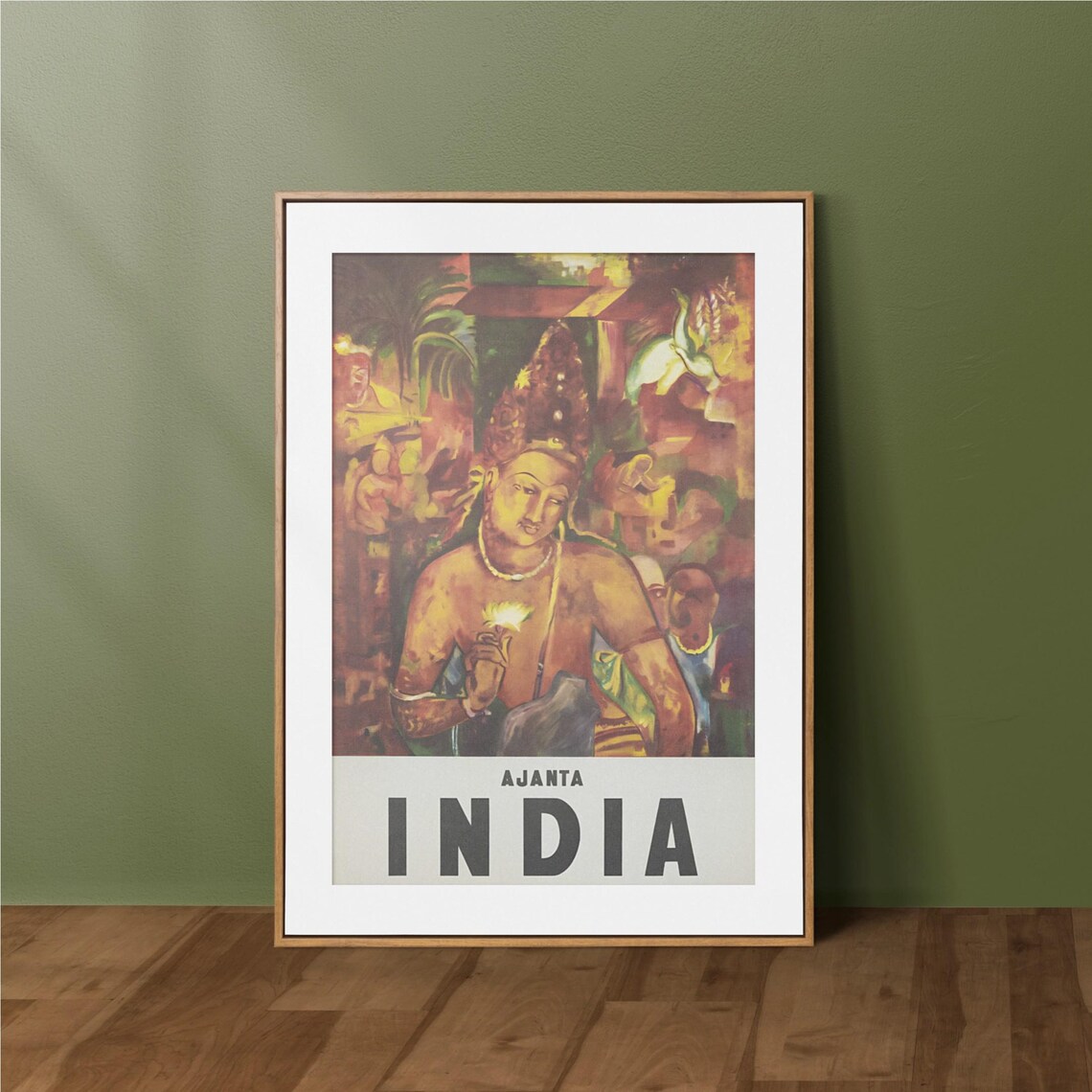 Classic Vintage Ajanta India Cave Mural Heritage Travel Poster