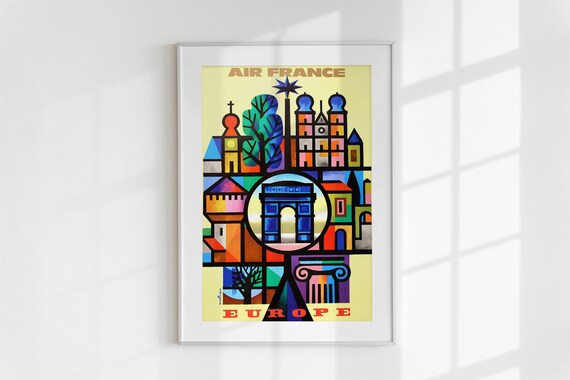 Air France Europe Modernist Geometric Landmarks Travel Art Poster