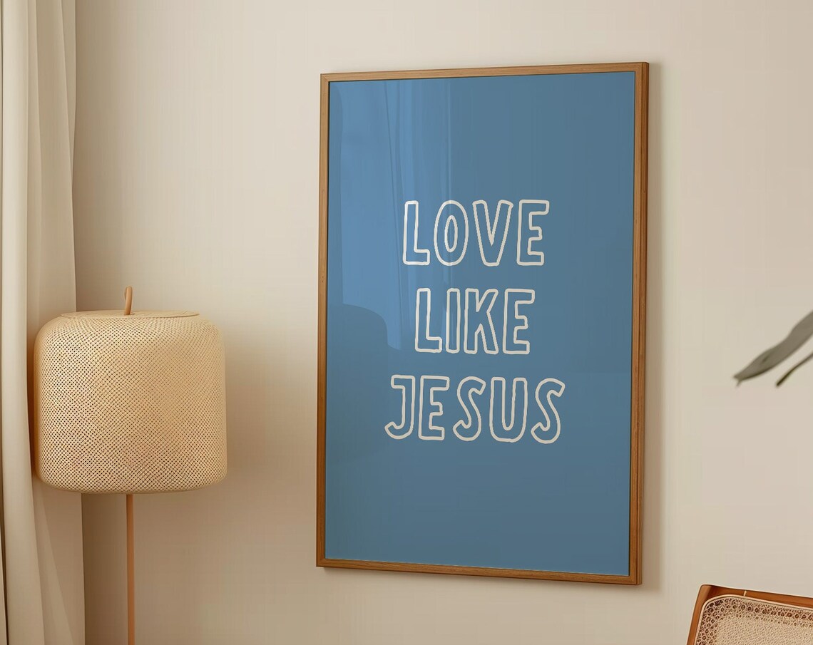 Love Like Jesus Blue Minimalist Hand Lettered Christian Bible Poster