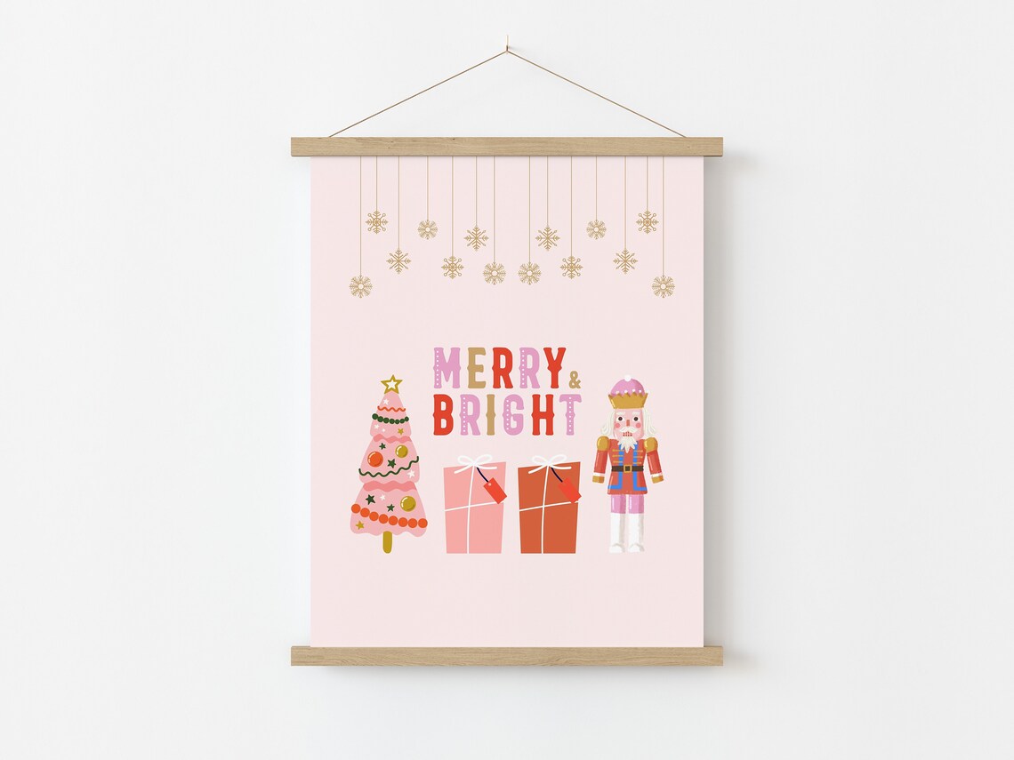 Pink Nutcracker Christmas Retro Holiday Art Print - Image 3