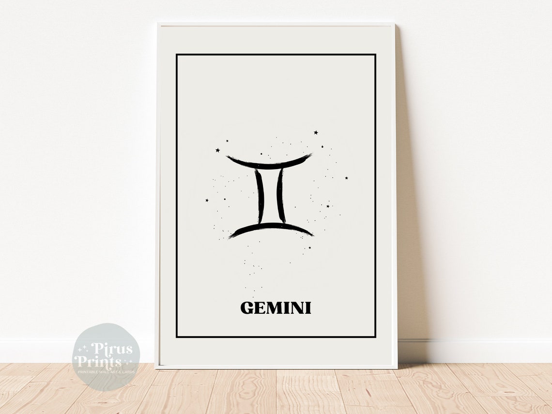 Gemini Zodiac Print Astrology Wall Art Minimal Black White Zodiac Print Gift For Gemini Instant - Image 5