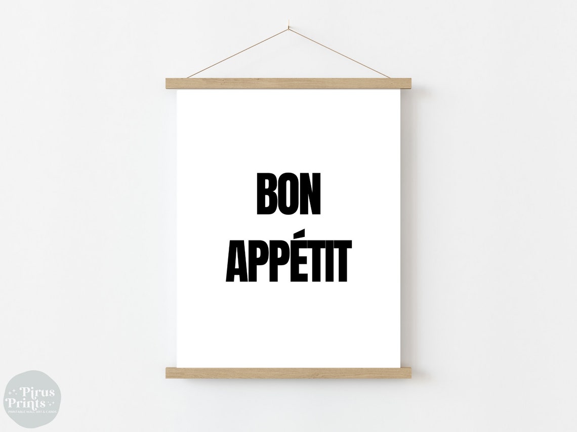 Bon Appetit Bold Graphic Black White Modern Kitchen Wall Art - Image 2