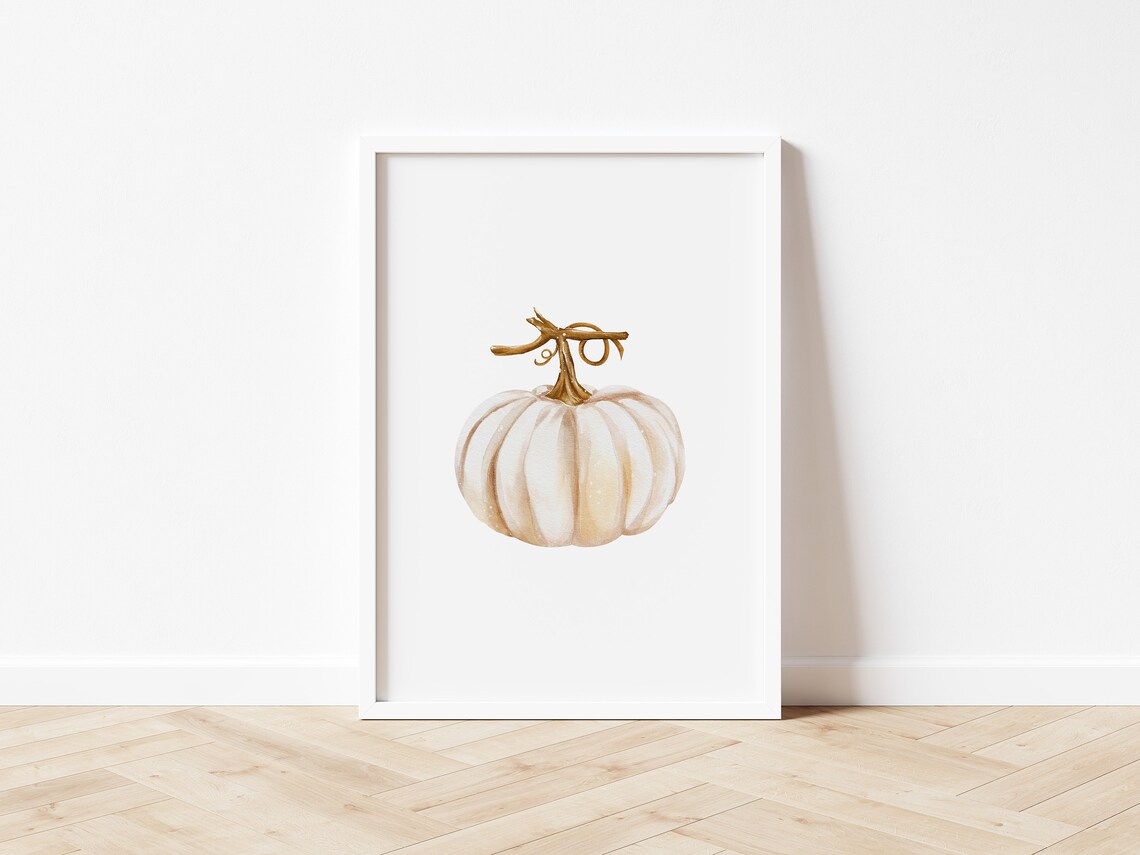 White Pumpkin Watercolor Art Print, Rustic Autumn Decor - Image 2