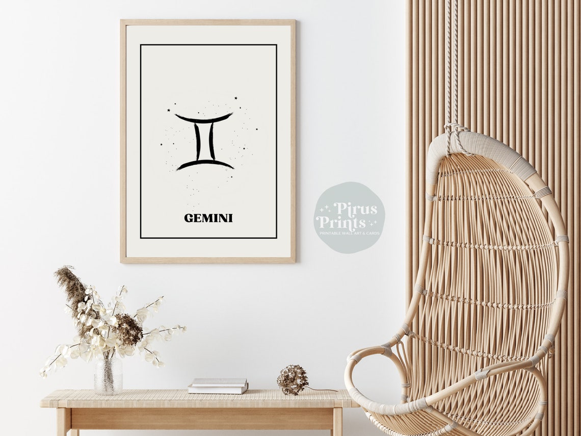 Gemini Zodiac Print Astrology Wall Art Minimal Black White Zodiac Print Gift For Gemini Instant - Image 4
