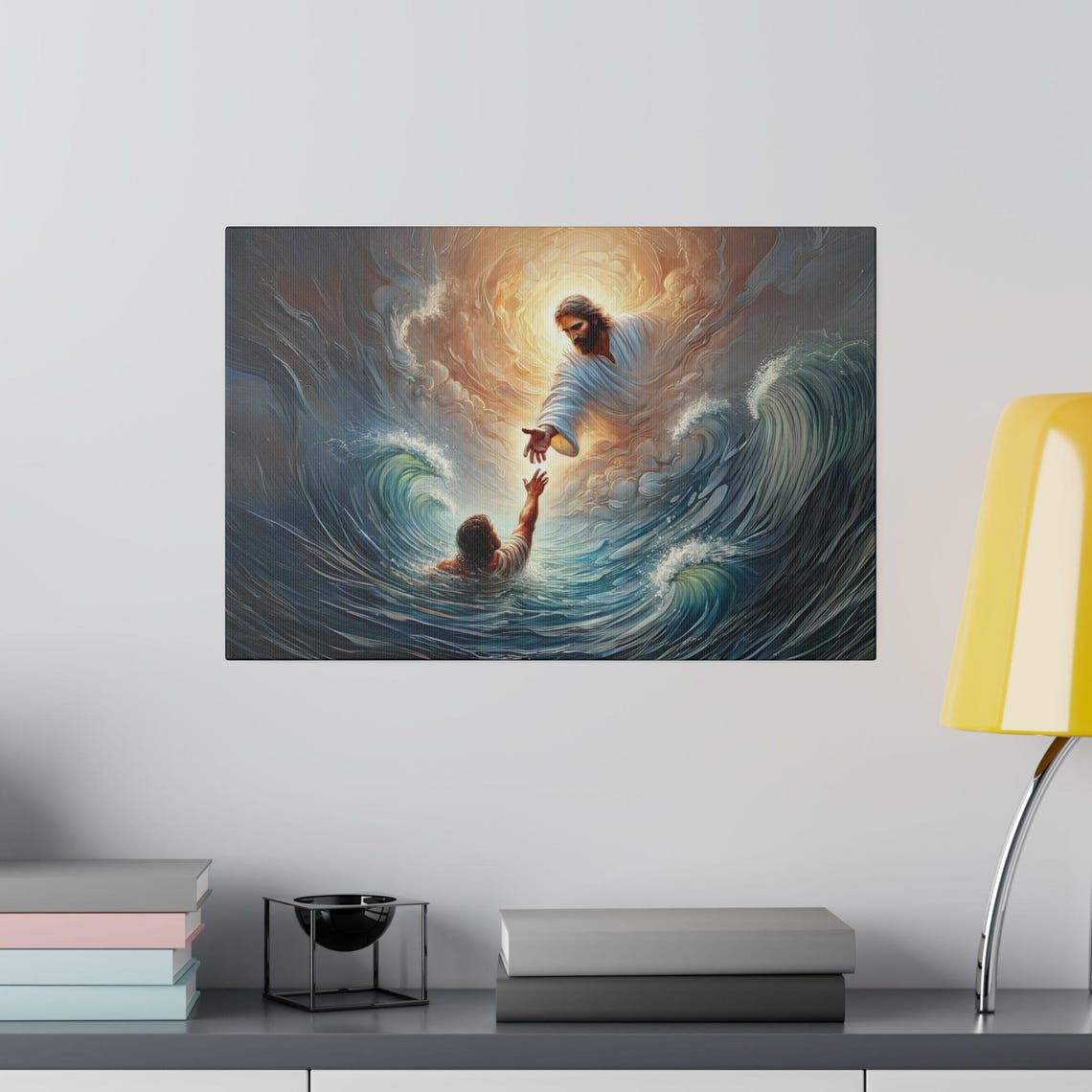 Hopeful Jesus Reaching Sinking Peter In The Stormy Sea Poster - Image 3