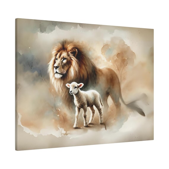 The Lion And The Lamb Watercolor Christian Art Wall Decor Poster