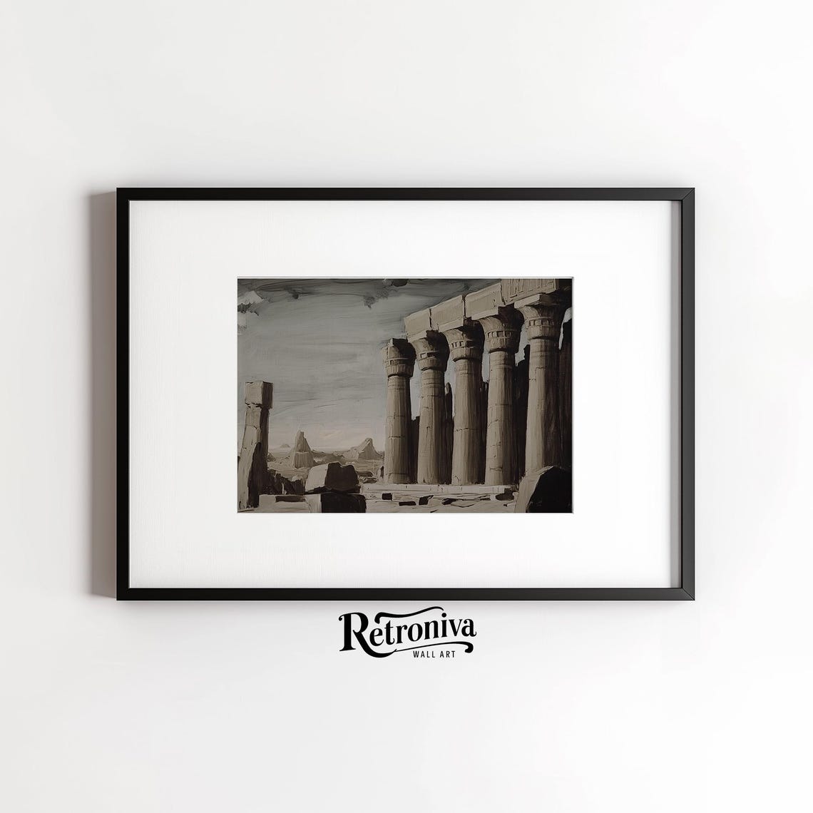 Ancient Egyptian Temple Ruins Moody Monochrome Column Landscape Poster - Image 6