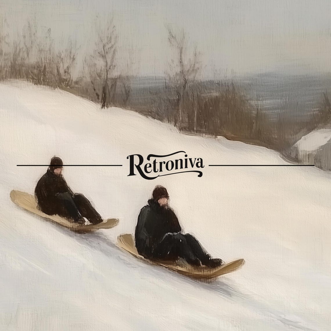 Vintage Winter Sledding Scene Two Sledders On A Snowy Hill Poster - Image 7