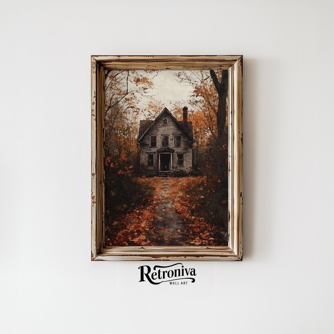 Moody Rustic Farmhouse Autumn Woods Vintage Oil Painting Poster - Image 6
