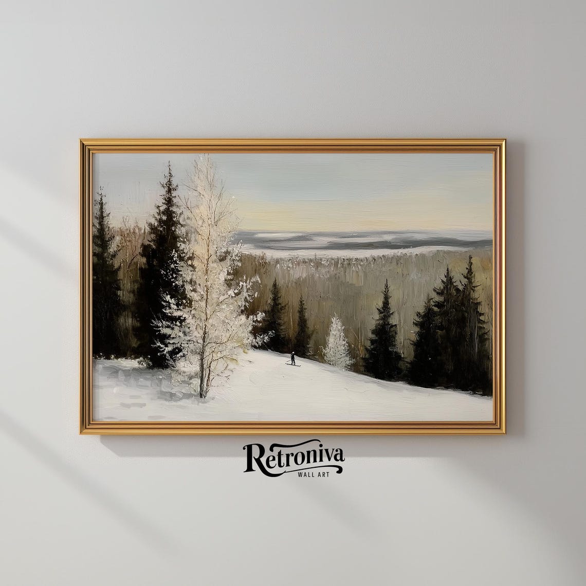 Lone Skier In A Snowy Mountain Forest At Dusk Vintage Poster - Image 2