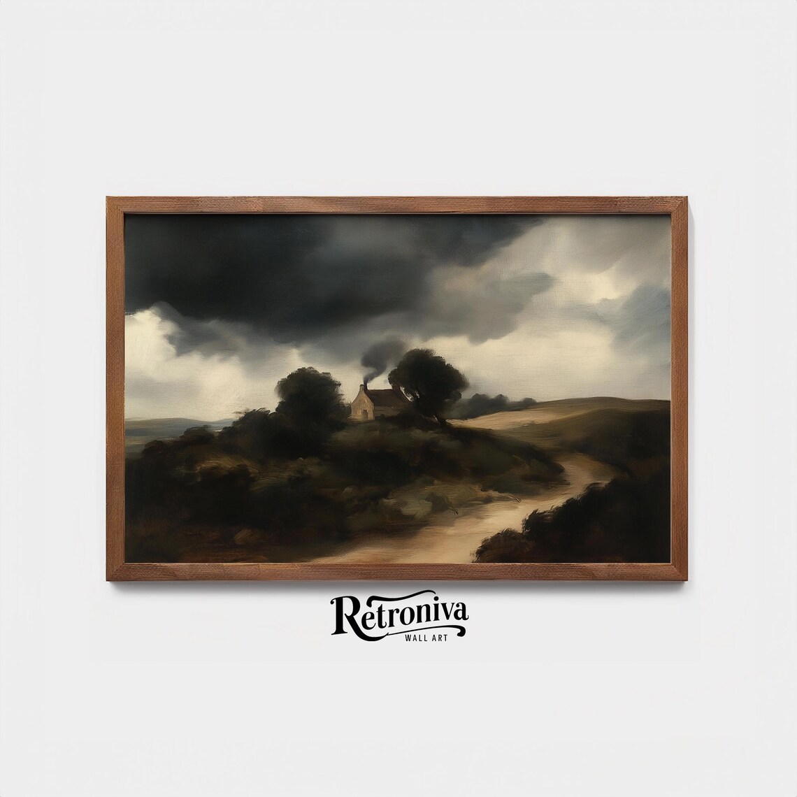 Moody Cottage on Hill Under Stormy Dark Sky Vintage Painting Poster - Image 4