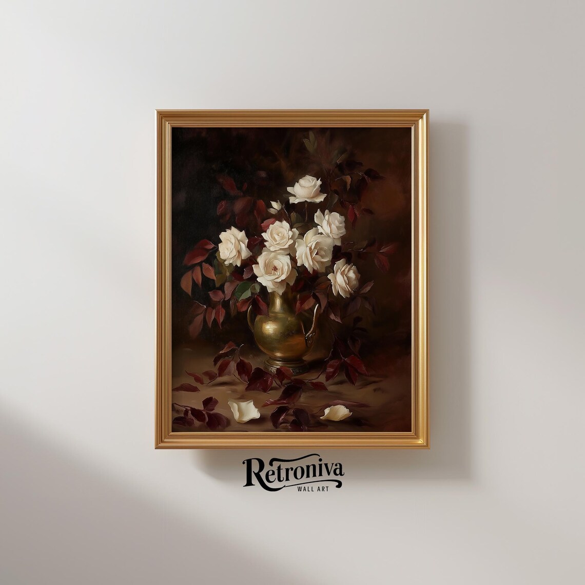 White Roses in Vase, Vintage Oil Painting Art Print - Image 2
