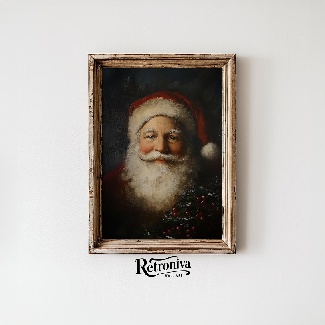 Santa Claus Portrait Vintage Oil Painting Traditional Christmas Print - Image 6