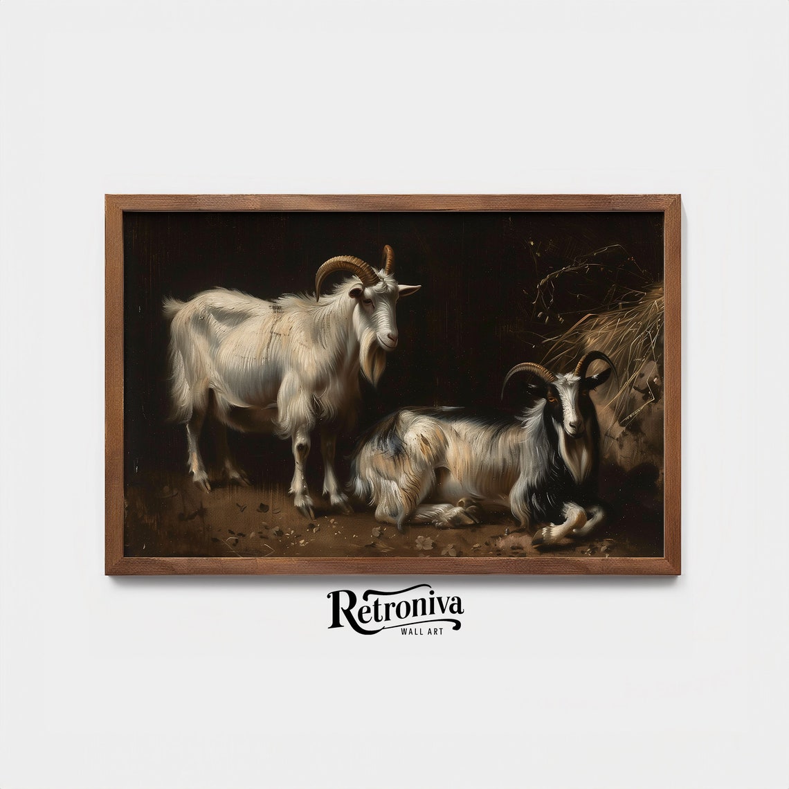 Goats In Barn Vintage Oil Painting Goat Painting Moody Wall Art Print Animal Farmhouse Wall Decor Retroniva Art Anm 006 - Image 3