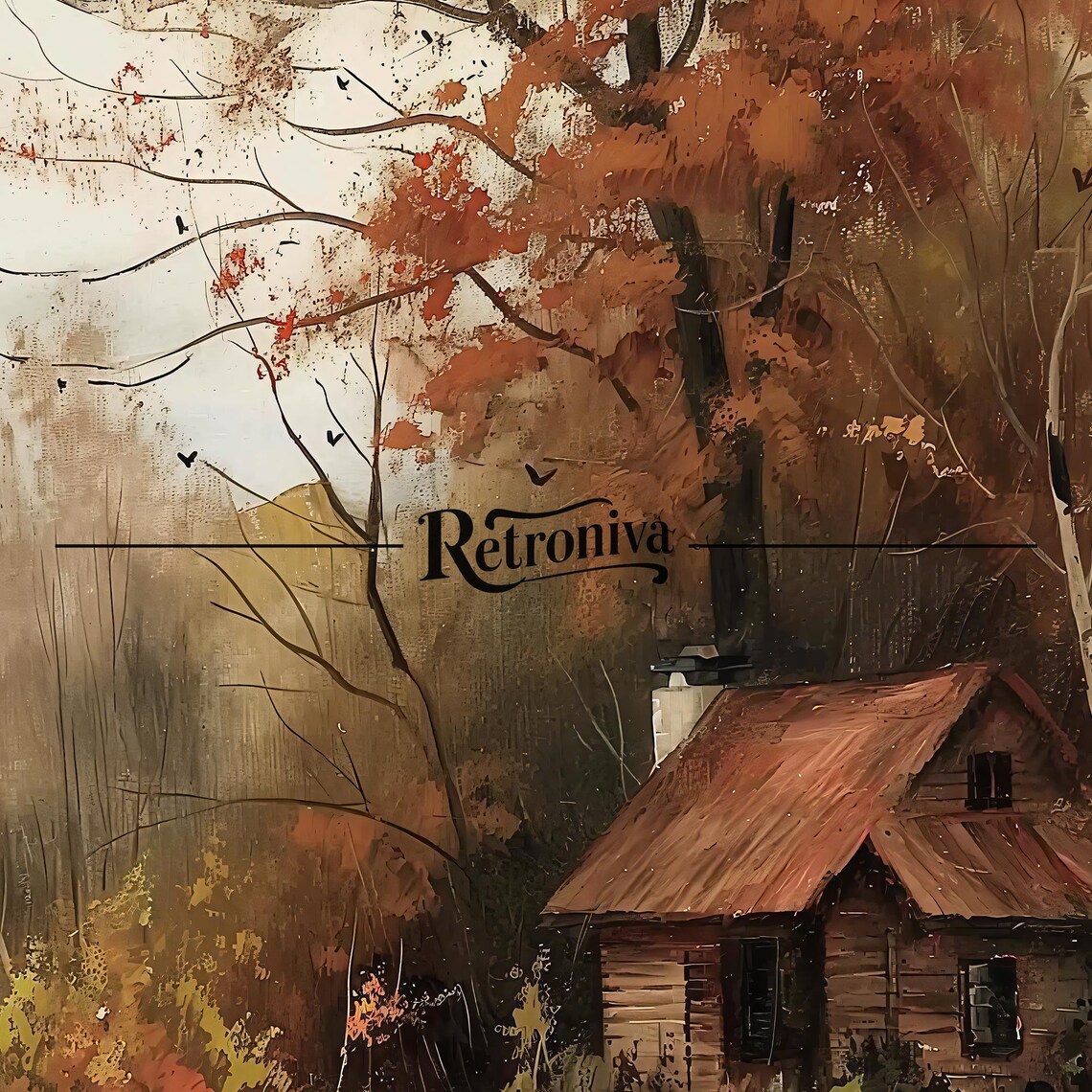 Autumn Riverside Cabin Vintage Fall Landscape Oil Painting Poster - Image 7