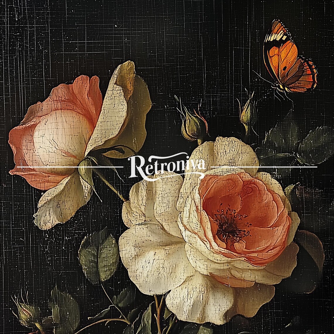 Roses With Butterfly Dark Floral Vintage Botanical Black Art Poster - Image 7