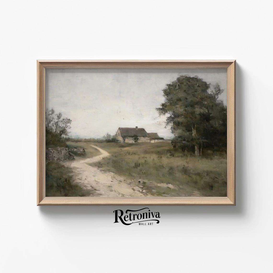 Rustic Countryside Cottage Landscape Vintage Oil Painting Moody Country Art Print Farmhouse Wall Decor Retroniva Art Lnd 013