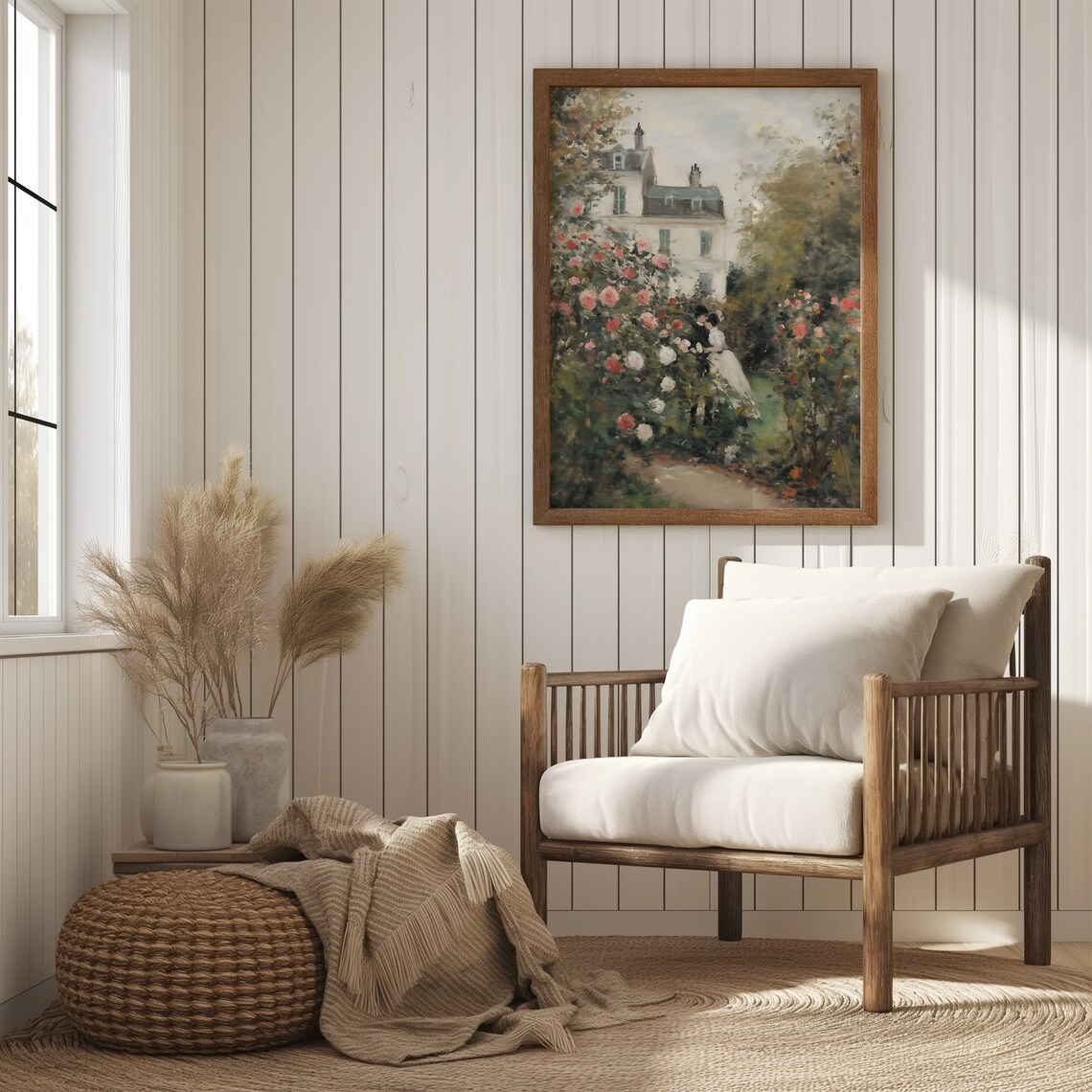 Vintage Cottage Rose Garden Oil Painting Art Print - Image 2