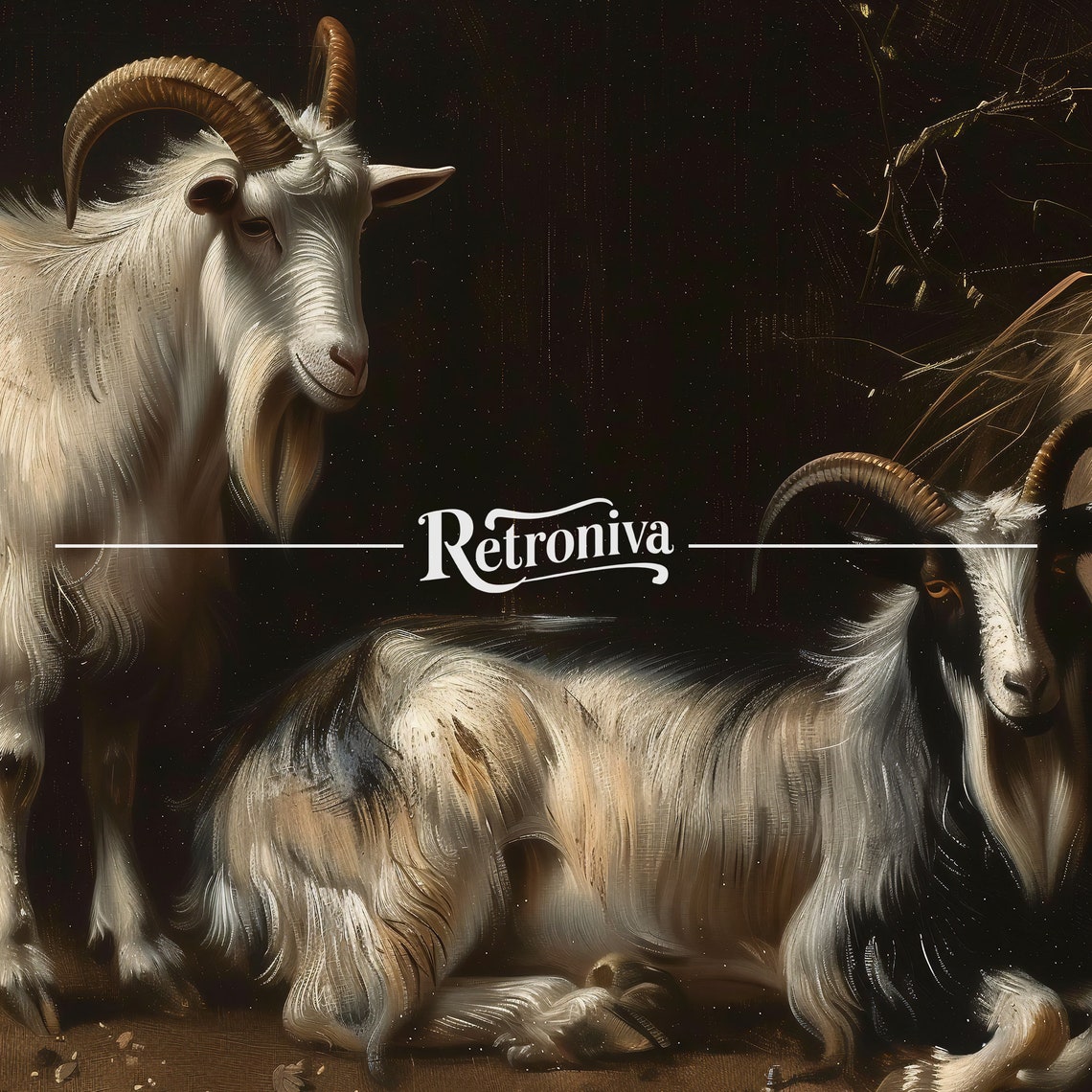 Goats In Barn Vintage Oil Painting Goat Painting Moody Wall Art Print Animal Farmhouse Wall Decor Retroniva Art Anm 006 - Image 7