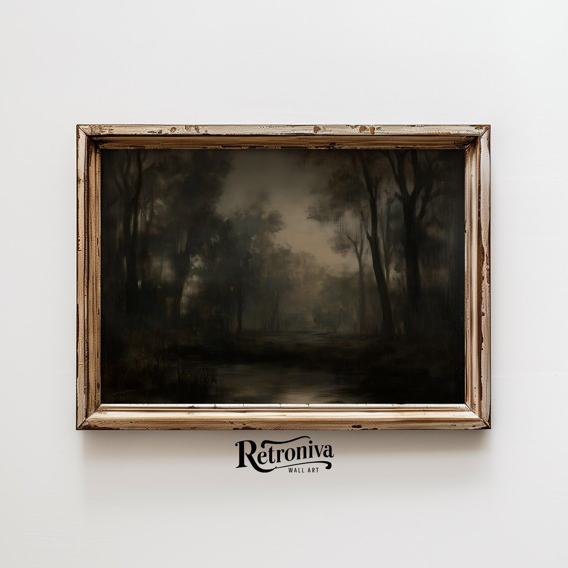 Dark Moody Night Forest Misty Trees Vintage Nocturnal Landscape Poster - Image 6