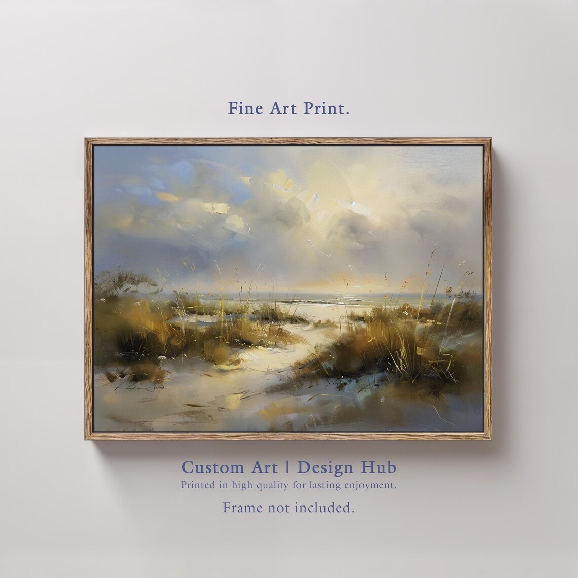 Golden Coastal Dunes Beach Grass Ocean Seascape Painting Print