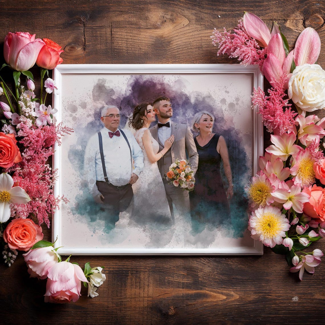 Custom Watercolor Wedding Family Group Portrait Memorial Poster