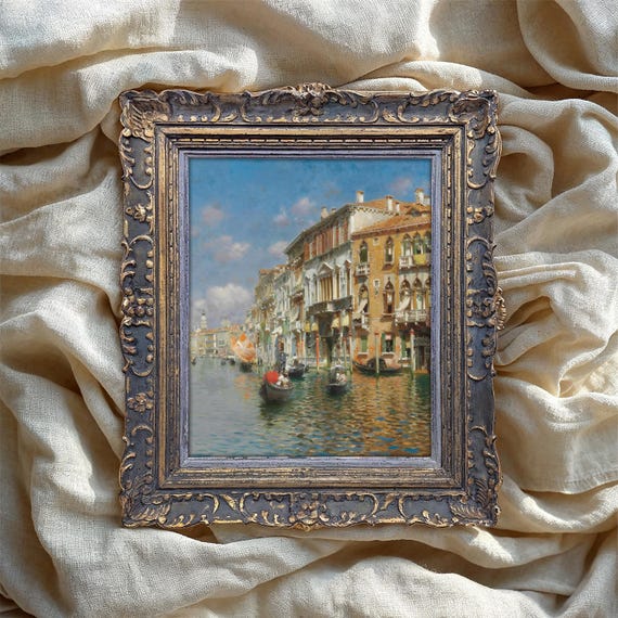 Venice Canal Vintage Oil Painting Art Print Italian Cityscape Poster Gondola Fine Wall Decor