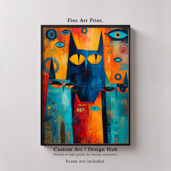 Abstract Cat Art Print Colorful Modern Feline Poster