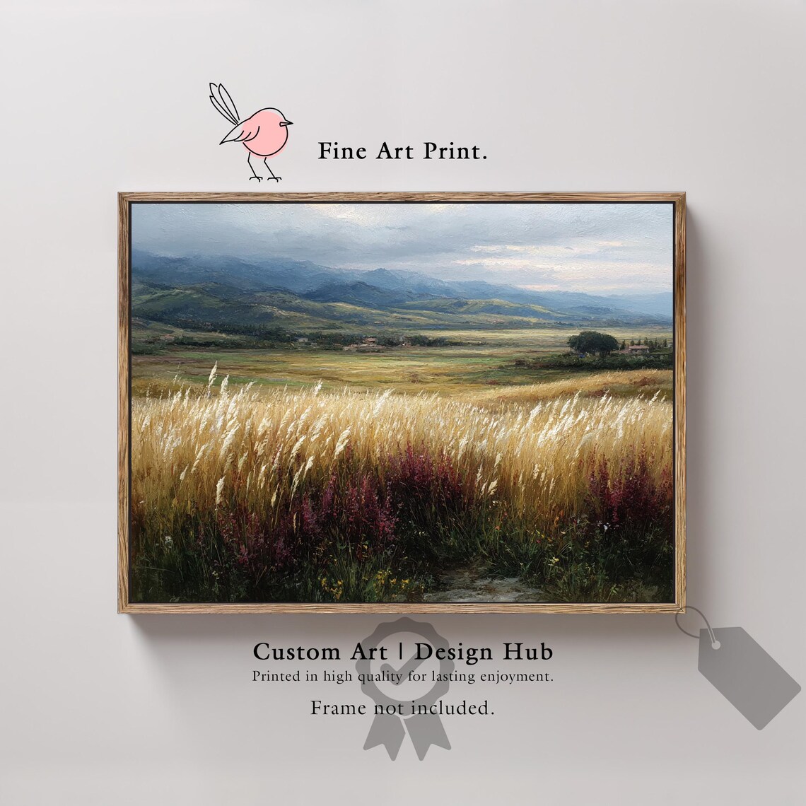 Golden Wheat Field Wildflower Meadow Rolling Hills Landscape Poster