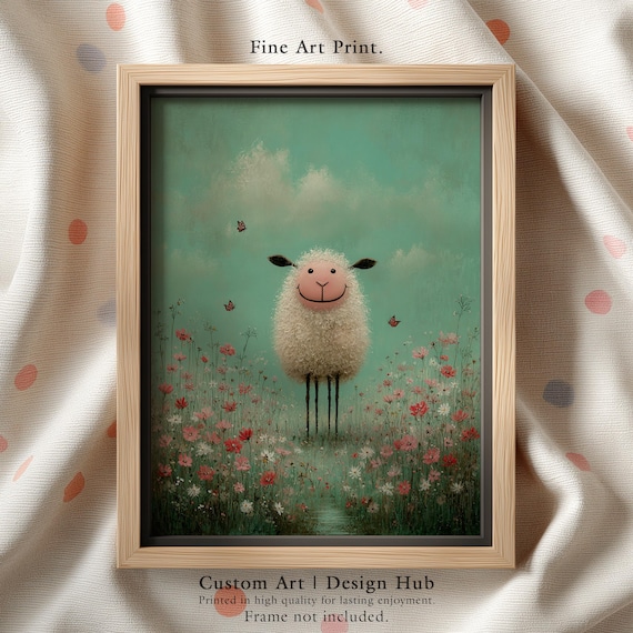 Whimsical Sheep Nursery Print Farm Animal Illustration