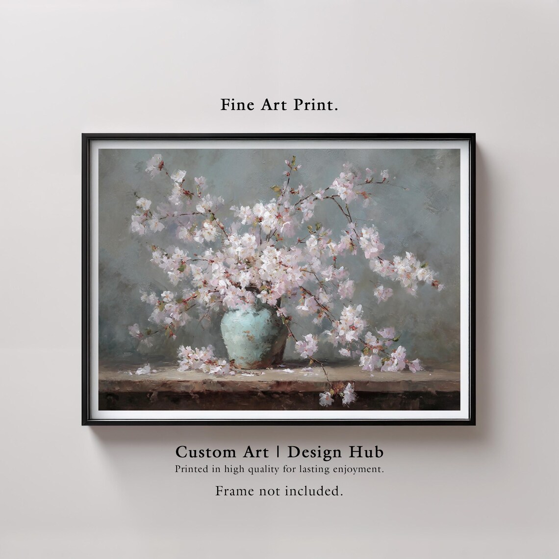 Cherry Blossom Painting Pale Blue Vase Elegant Floral Still Life Poster