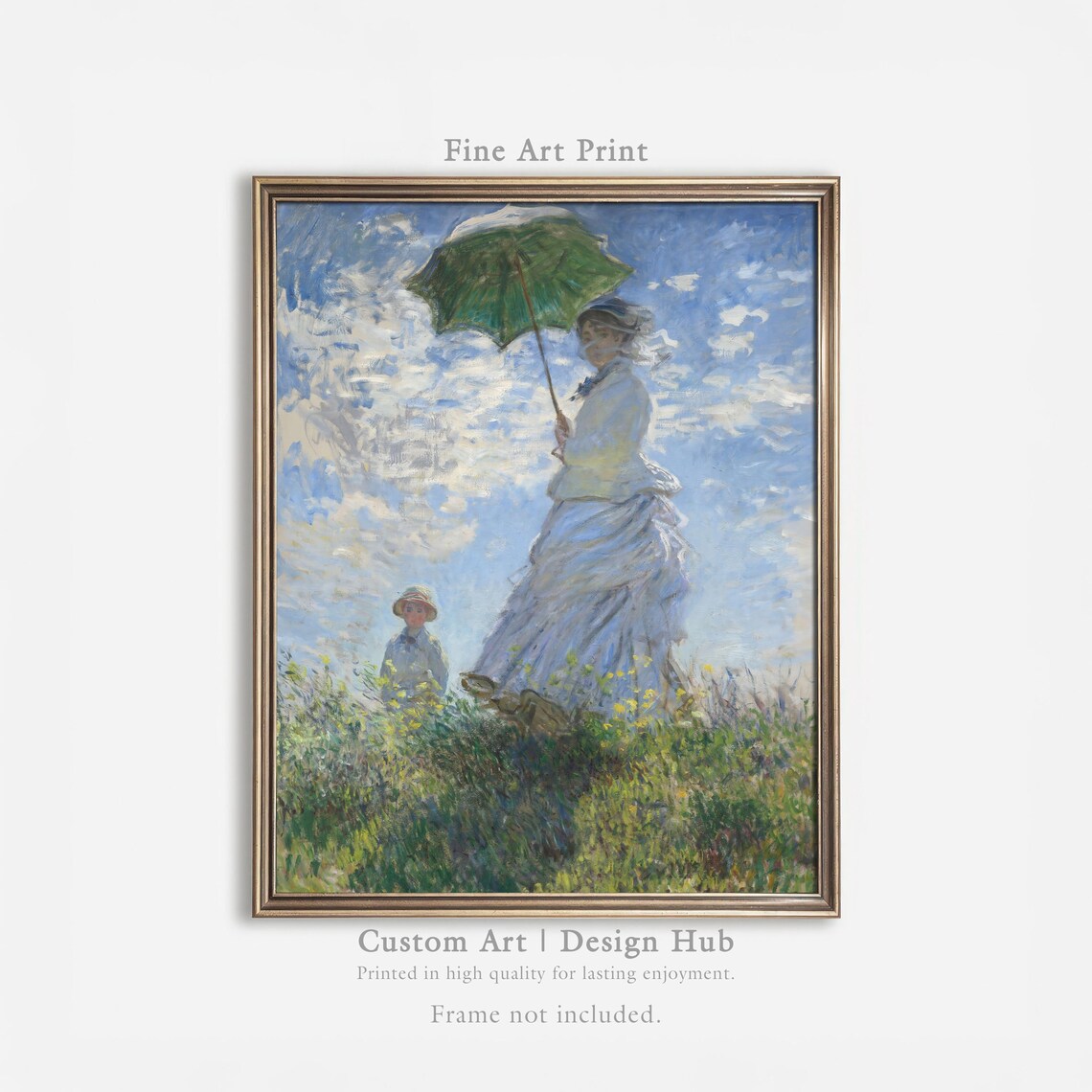 Monet Woman With a Parasol On A Windy Meadow Impressionist Art Poster